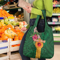 Personalised Manuʻa Islands Grocery Bag Polynesian Style with Rooster Tattoo and Tropical Plants LT03 - Polynesian Pride