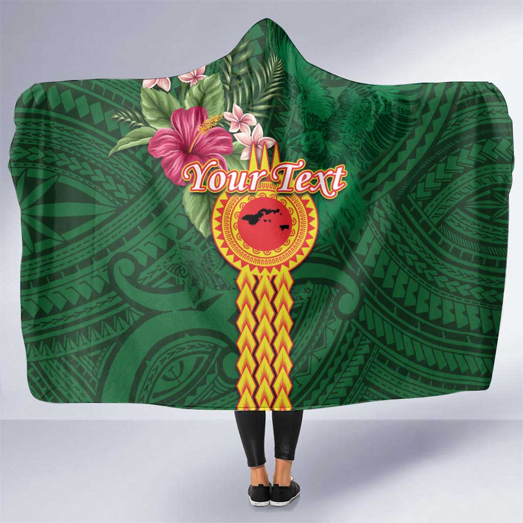 Manuʻa Islands Hooded Blanket Polynesian Style with Rooster Tattoo and Tropical Plants