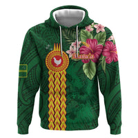 Manuʻa Islands Hoodie Polynesian Style with Rooster Tattoo and Tropical Plants