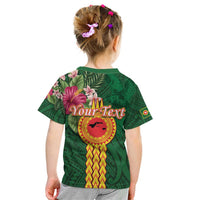 Personalised Manuʻa Islands Kid T Shirt Polynesian Style with Rooster Tattoo and Tropical Plants LT03 - Polynesian Pride