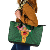 Personalised Manuʻa Islands Leather Tote Bag Polynesian Style with Rooster Tattoo and Tropical Plants LT03 Green - Polynesian Pride
