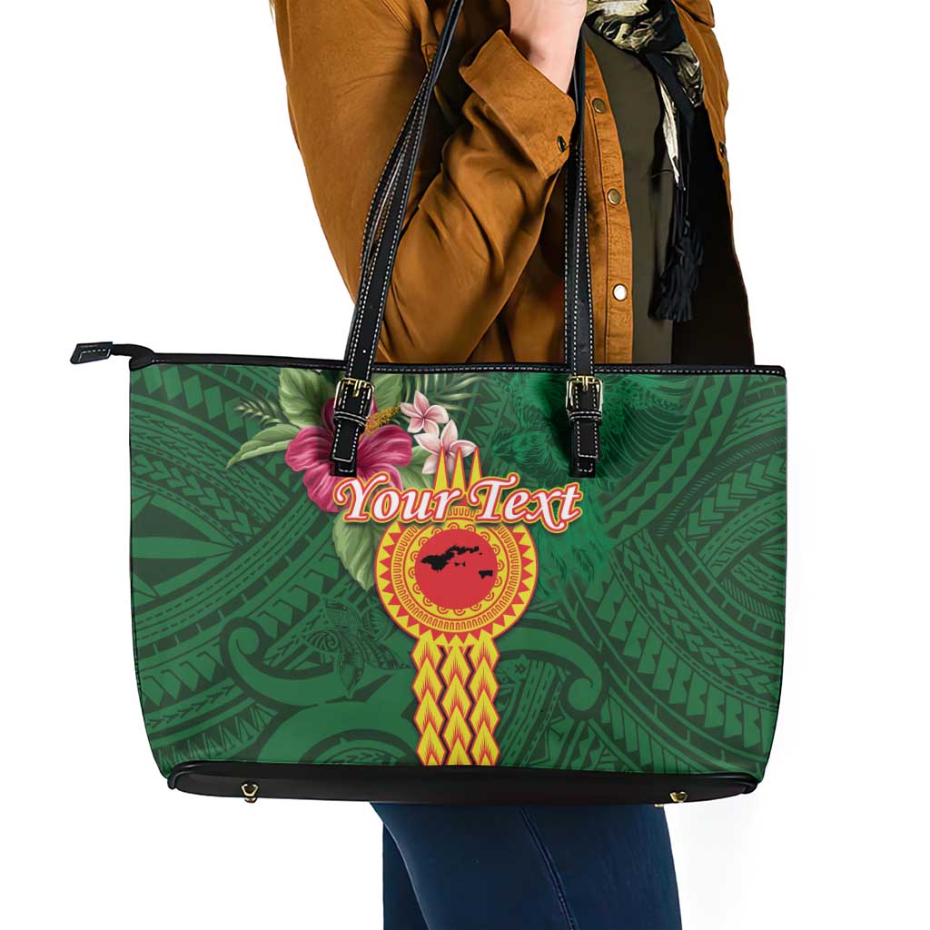 Personalised Manuʻa Islands Leather Tote Bag Polynesian Style with Rooster Tattoo and Tropical Plants LT03 - Polynesian Pride
