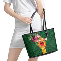 Personalised Manuʻa Islands Leather Tote Bag Polynesian Style with Rooster Tattoo and Tropical Plants LT03 - Polynesian Pride