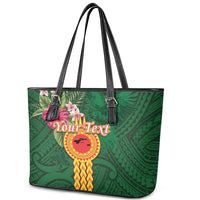 Personalised Manuʻa Islands Leather Tote Bag Polynesian Style with Rooster Tattoo and Tropical Plants LT03 - Polynesian Pride