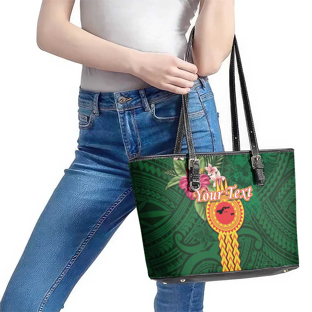 Personalised Manuʻa Islands Leather Tote Bag Polynesian Style with Rooster Tattoo and Tropical Plants LT03 - Polynesian Pride