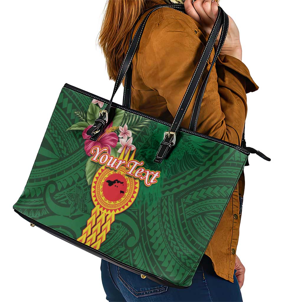Personalised Manuʻa Islands Leather Tote Bag Polynesian Style with Rooster Tattoo and Tropical Plants LT03 - Polynesian Pride