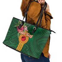 Personalised Manuʻa Islands Leather Tote Bag Polynesian Style with Rooster Tattoo and Tropical Plants LT03 - Polynesian Pride