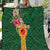 Manuʻa Islands Quilt Polynesian Style with Rooster Tattoo and Tropical Plants