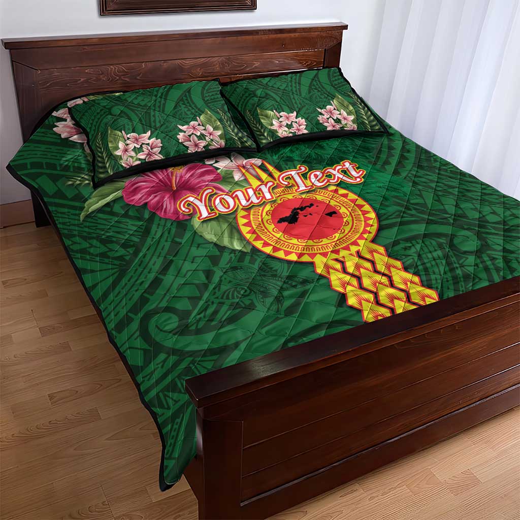 Manuʻa Islands Quilt Bed Set Polynesian Style with Rooster Tattoo and Tropical Plants
