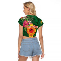 Personalised Manuʻa Islands Raglan Cropped T Shirt Polynesian Style with Rooster Tattoo and Tropical Plants LT03 - Polynesian Pride