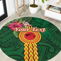 Manuʻa Islands Round Carpet Polynesian Style with Rooster Tattoo and Tropical Plants