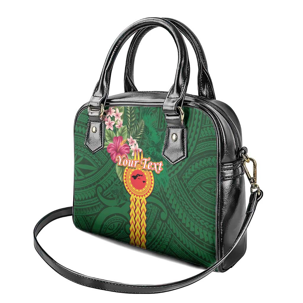 Manuʻa Islands Shoulder Handbag Polynesian Style with Rooster Tattoo and Tropical Plants