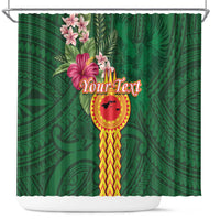 Manuʻa Islands Shower Curtain Polynesian Style with Rooster Tattoo and Tropical Plants