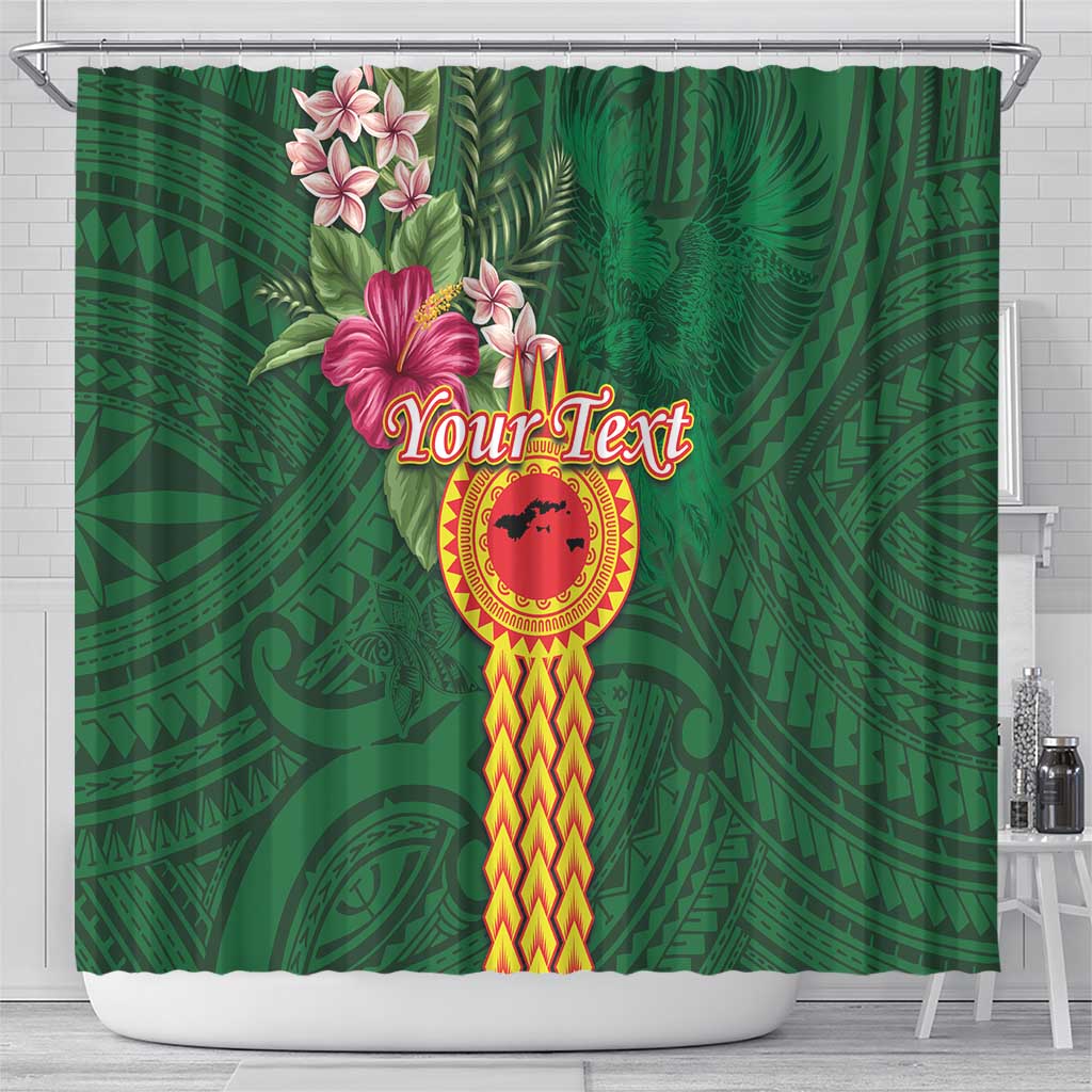 Manuʻa Islands Shower Curtain Polynesian Style with Rooster Tattoo and Tropical Plants