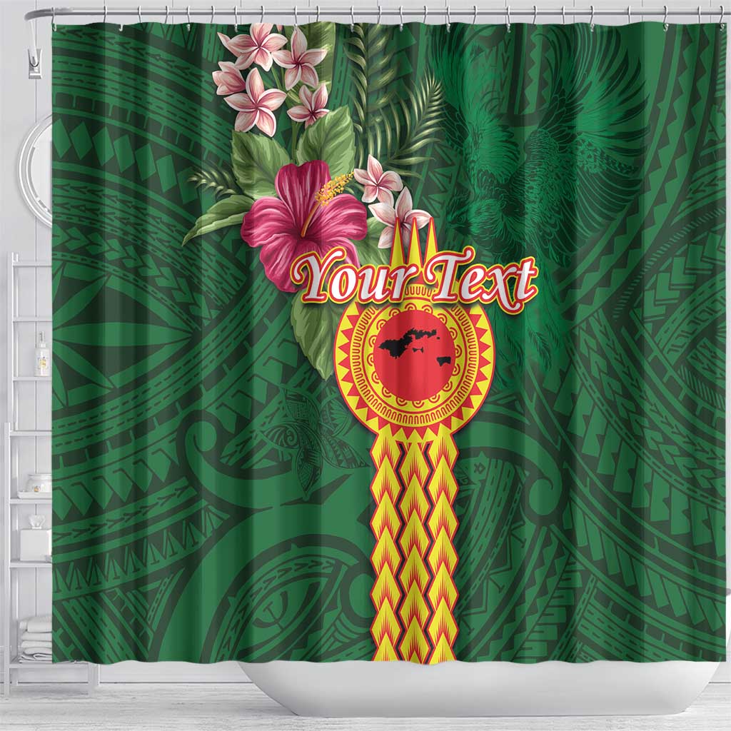 Manuʻa Islands Shower Curtain Polynesian Style with Rooster Tattoo and Tropical Plants