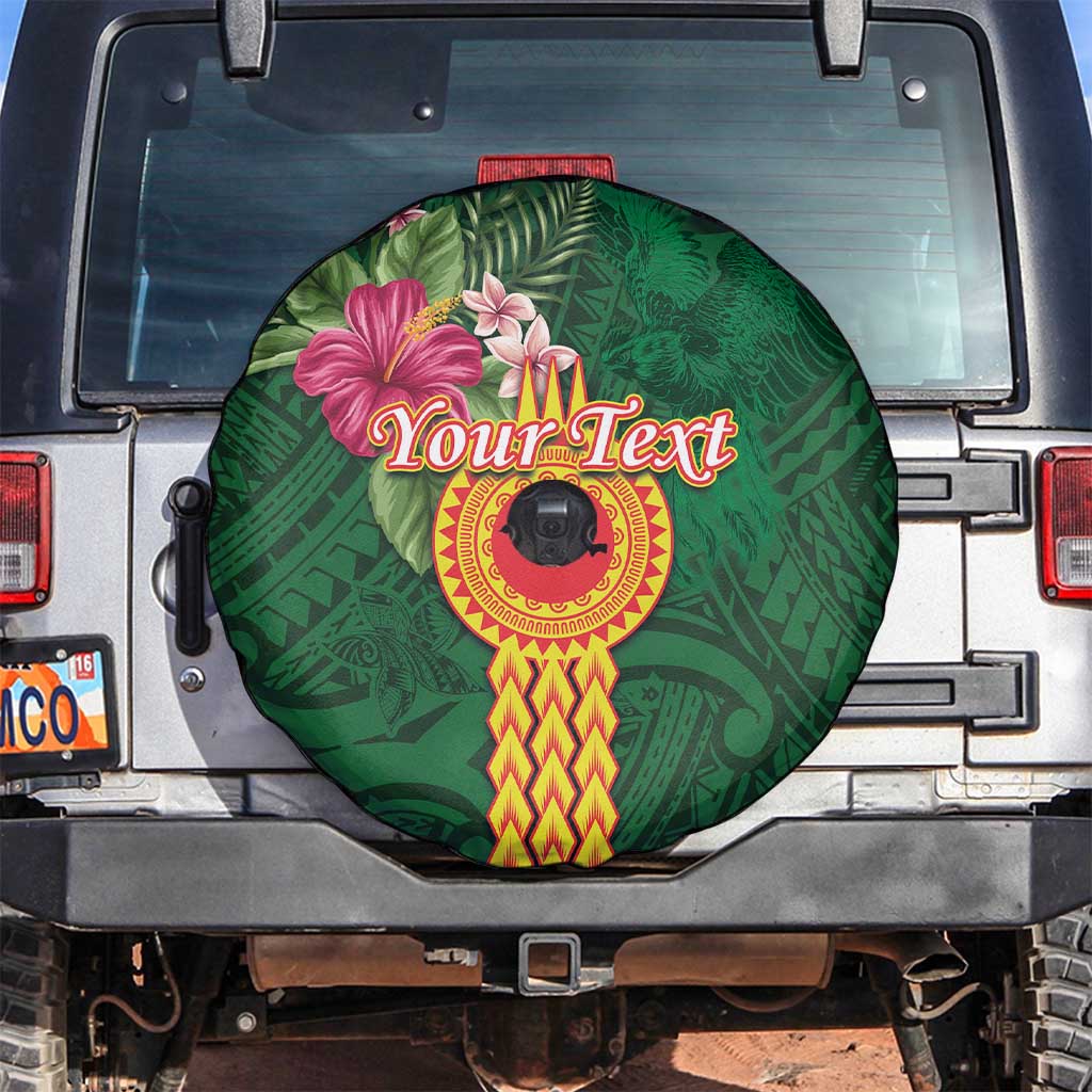 Manuʻa Islands Spare Tire Cover Polynesian Style with Rooster Tattoo and Tropical Plants