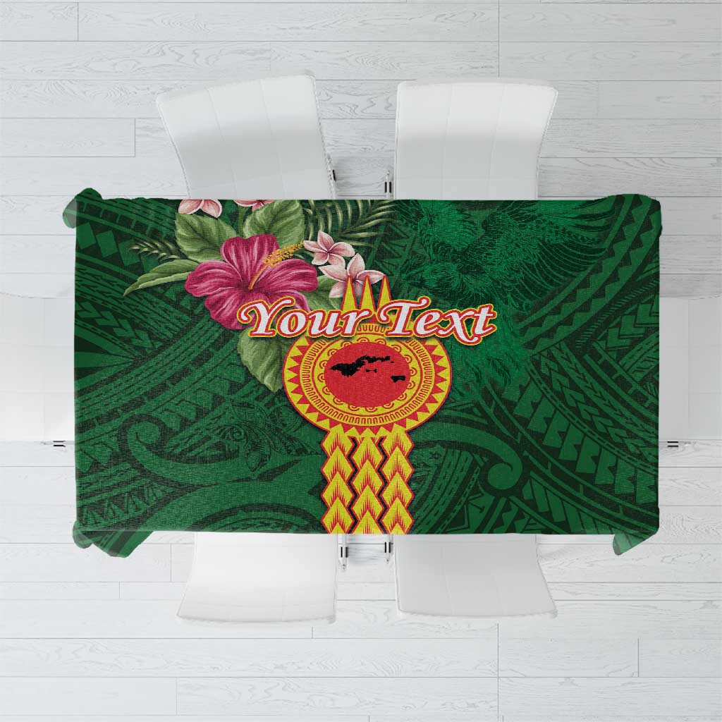 Personalised Manuʻa Islands Tablecloth Polynesian Style with Rooster Tattoo and Tropical Plants LT03 Green - Polynesian Pride