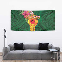 Manuʻa Islands Tapestry Polynesian Style with Rooster Tattoo and Tropical Plants