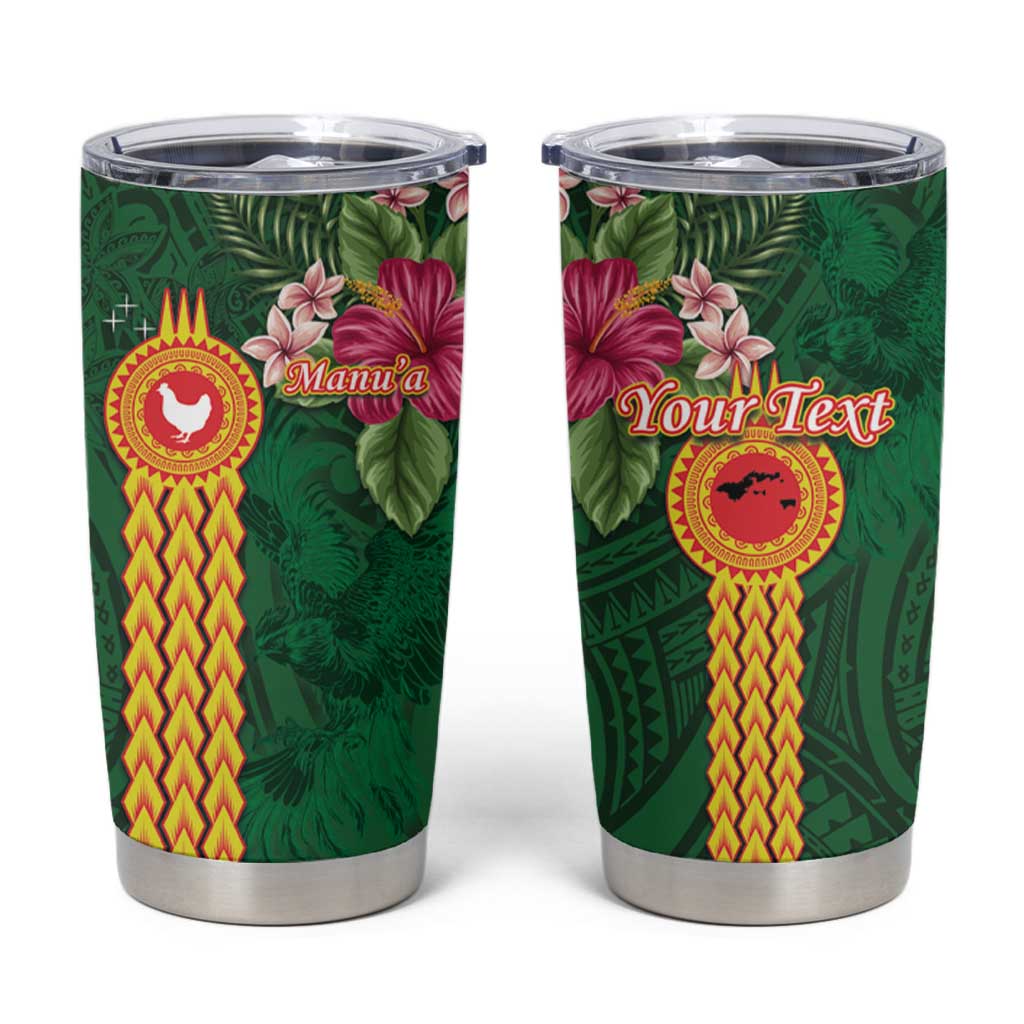 Personalised Manuʻa Tumbler Cup Polynesian Style with Rooster Tattoo and Tropical Plants LT03 Green - Polynesian Pride