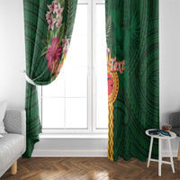 Manuʻa Islands Window Curtain Polynesian Style with Rooster Tattoo and Tropical Plants