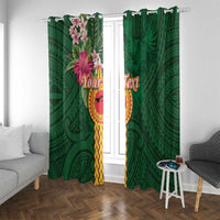 Manuʻa Islands Window Curtain Polynesian Style with Rooster Tattoo and Tropical Plants