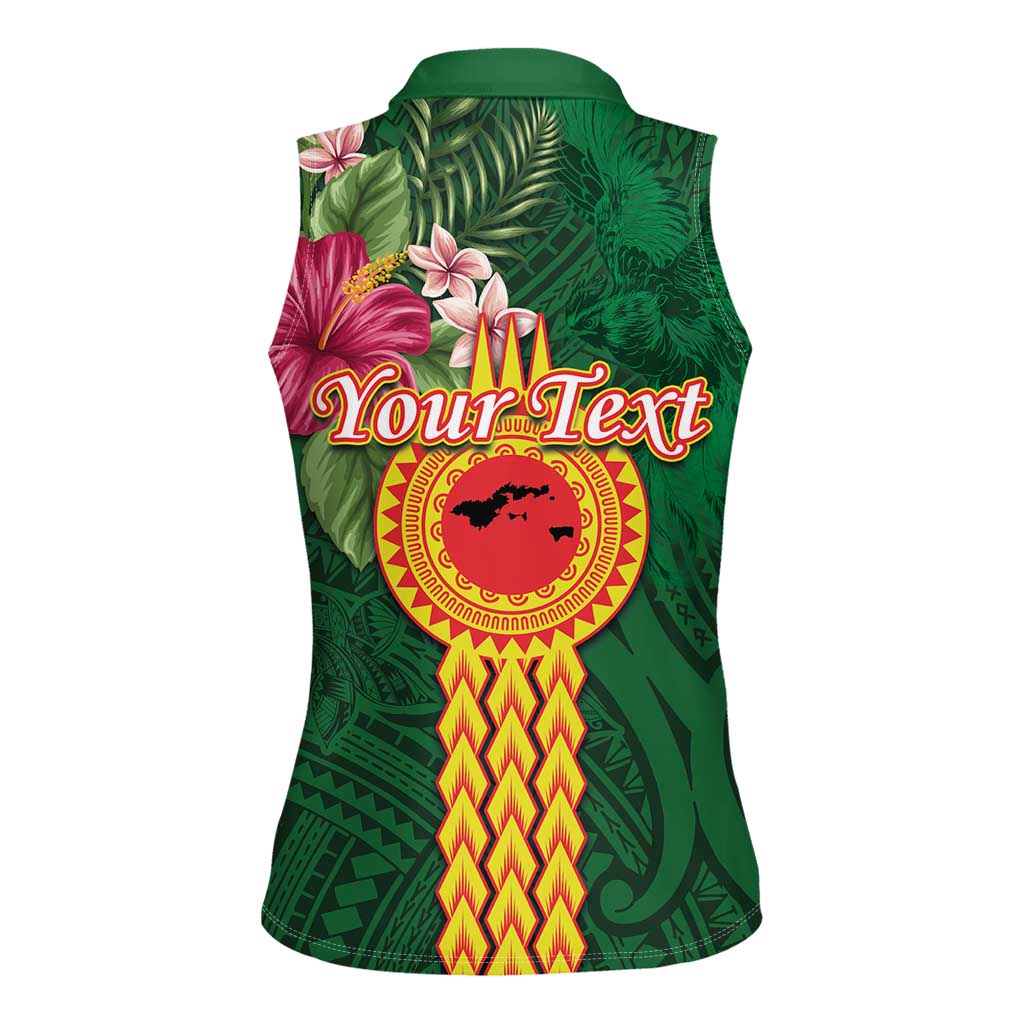 Personalised Manuʻa Islands Women Sleeveless Polo Shirt Polynesian Style with Rooster Tattoo and Tropical Plants LT03 - Polynesian Pride