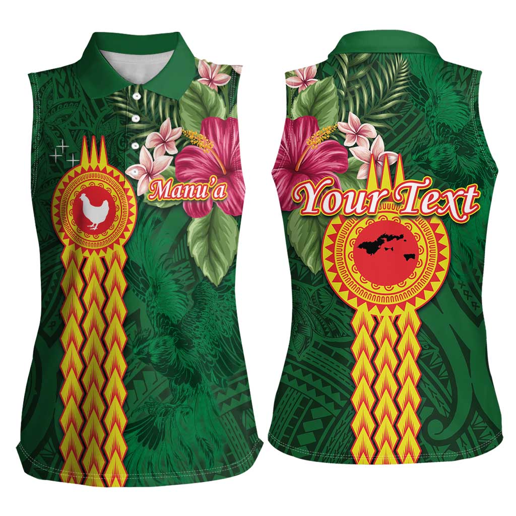 Personalised Manuʻa Islands Women Sleeveless Polo Shirt Polynesian Style with Rooster Tattoo and Tropical Plants LT03 - Polynesian Pride