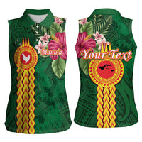 Personalised Manuʻa Islands Women Sleeveless Polo Shirt Polynesian Style with Rooster Tattoo and Tropical Plants LT03 - Polynesian Pride
