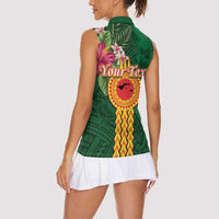 Personalised Manuʻa Islands Women Sleeveless Polo Shirt Polynesian Style with Rooster Tattoo and Tropical Plants LT03 - Polynesian Pride
