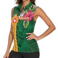 Personalised Manuʻa Islands Women Sleeveless Polo Shirt Polynesian Style with Rooster Tattoo and Tropical Plants LT03 - Polynesian Pride