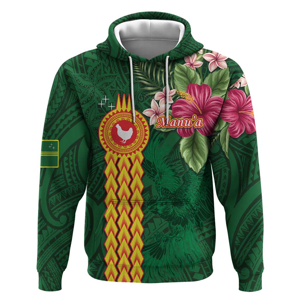 Manuʻa Islands Zip Hoodie Polynesian Style with Rooster Tattoo and Tropical Plants