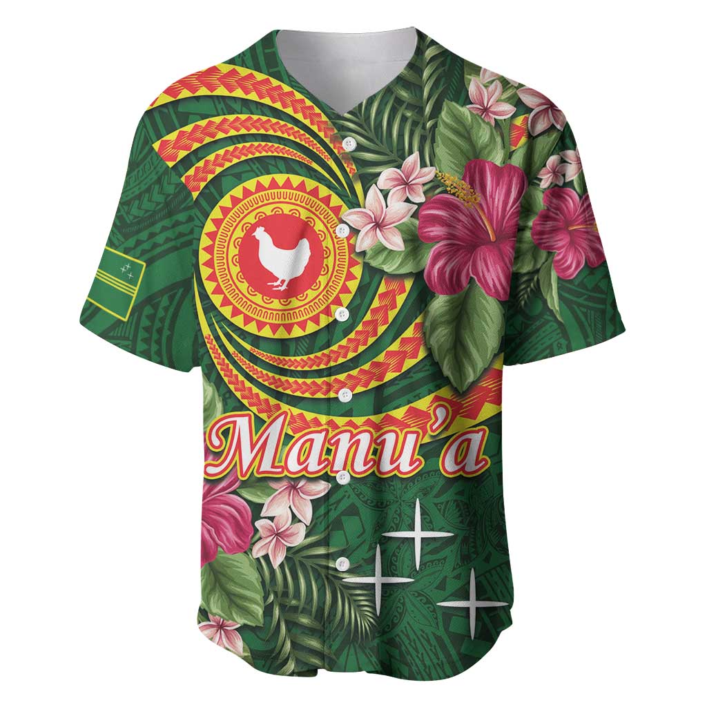 Personalised Manuʻa Islands Baseball Jersey Polynesian Art Tattoo Style and Tropical Plants LT03 Green - Polynesian Pride