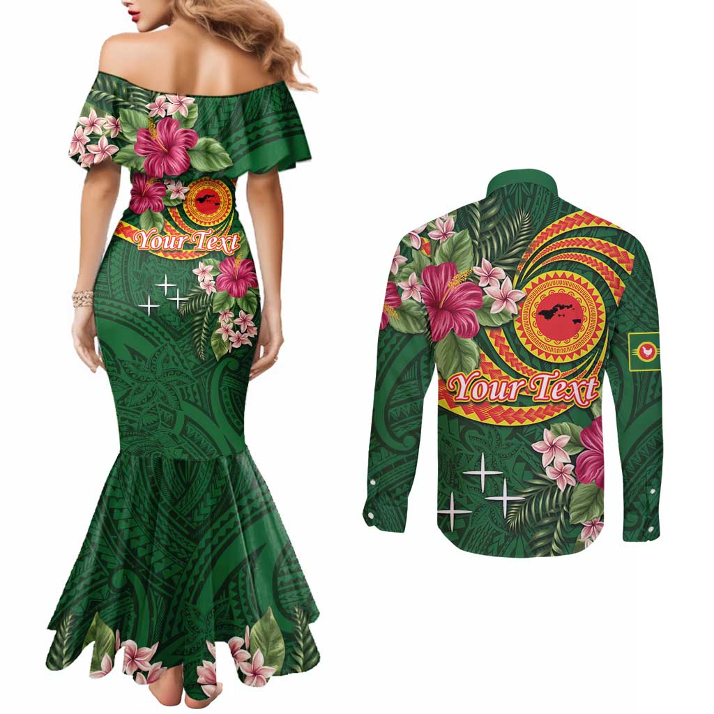 Personalised Manuʻa Islands Couples Matching Mermaid Dress and Long Sleeve Button Shirt Polynesian Art Tattoo Style and Tropical Plants LT03 - Polynesian Pride