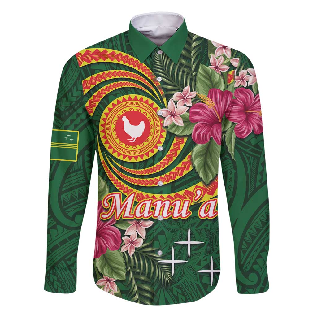Manuʻa Islands Family Matching Long Sleeve Bodycon Dress and Hawaiian Shirt Polynesian Art Tattoo Style and Tropical Plants