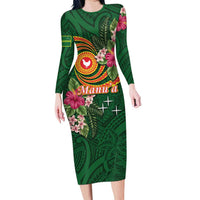 Manuʻa Islands Family Matching Long Sleeve Bodycon Dress and Hawaiian Shirt Polynesian Art Tattoo Style and Tropical Plants