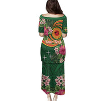 Manuʻa Islands Family Matching Puletasi and Hawaiian Shirt Polynesian Art Tattoo Style and Tropical Plants