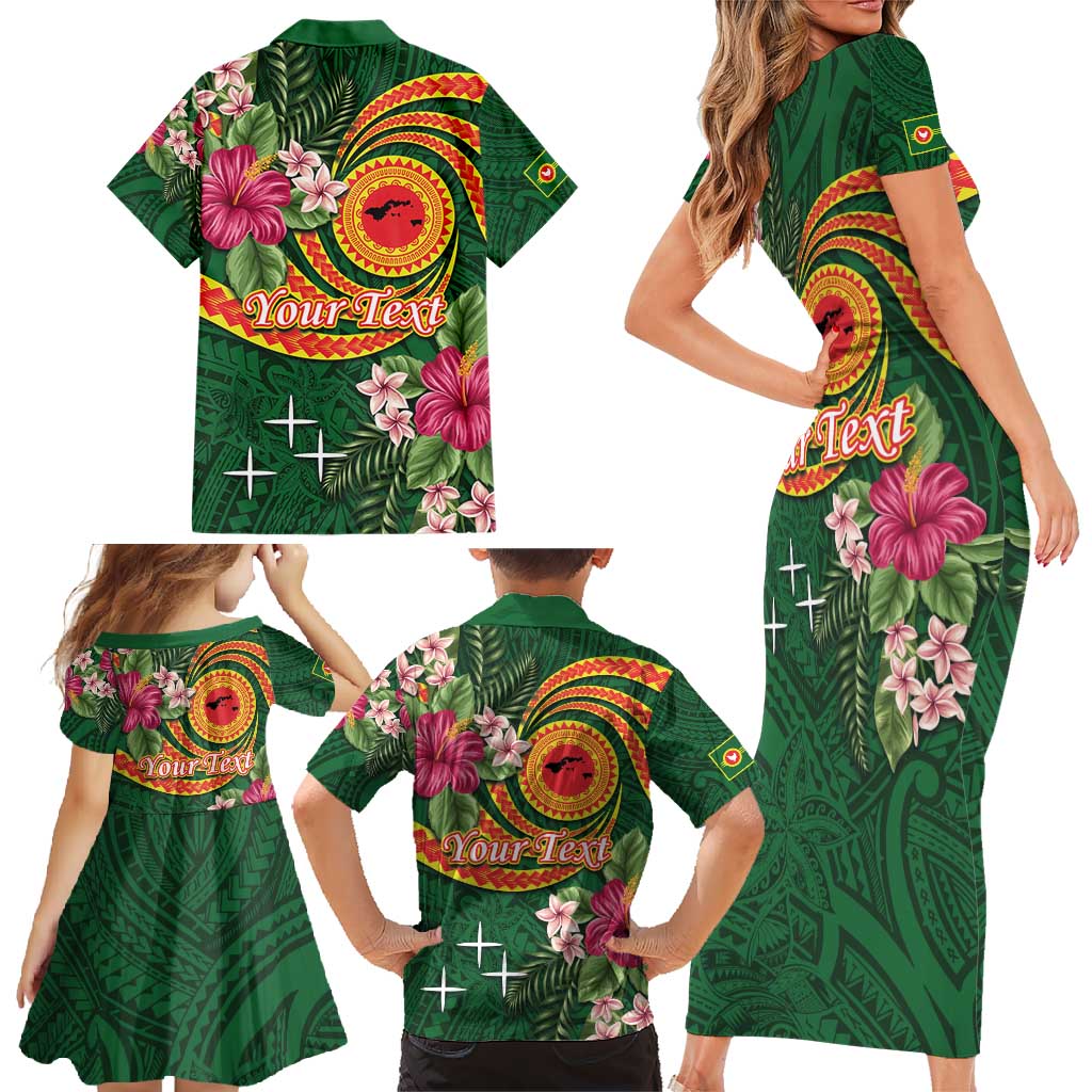 Manuʻa Islands Family Matching Short Sleeve Bodycon Dress and Hawaiian Shirt Polynesian Art Tattoo Style and Tropical Plants