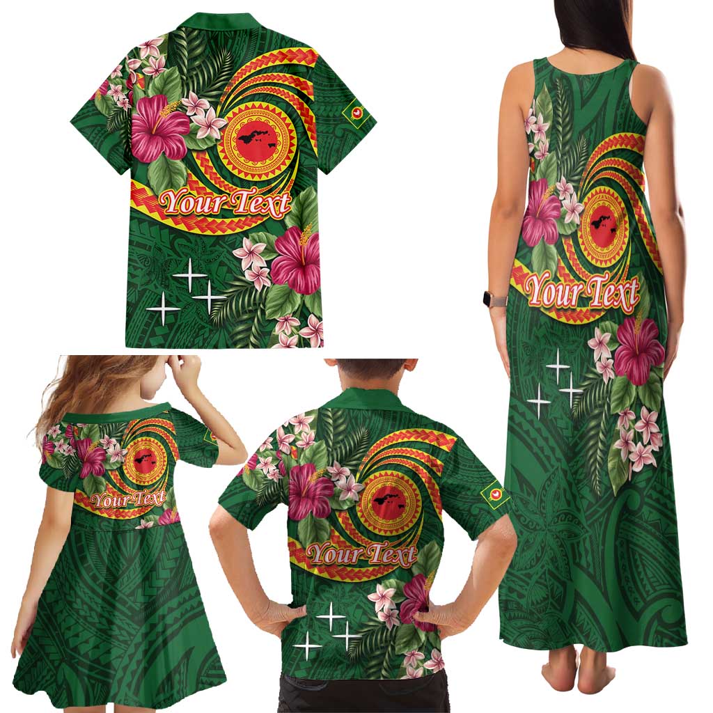 Manuʻa Islands Family Matching Tank Maxi Dress and Hawaiian Shirt Polynesian Art Tattoo Style and Tropical Plants