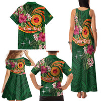 Manuʻa Islands Family Matching Tank Maxi Dress and Hawaiian Shirt Polynesian Art Tattoo Style and Tropical Plants