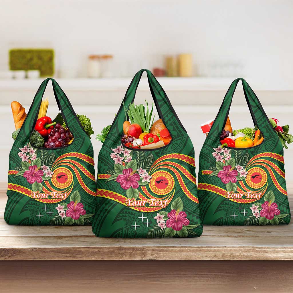 Personalised Manuʻa Islands Grocery Bag Polynesian Art Tattoo Style and Tropical Plants LT03 3-pack One Size Green - Polynesian Pride