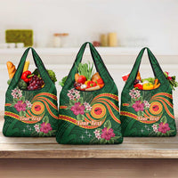 Personalised Manuʻa Islands Grocery Bag Polynesian Art Tattoo Style and Tropical Plants LT03 3-pack One Size Green - Polynesian Pride