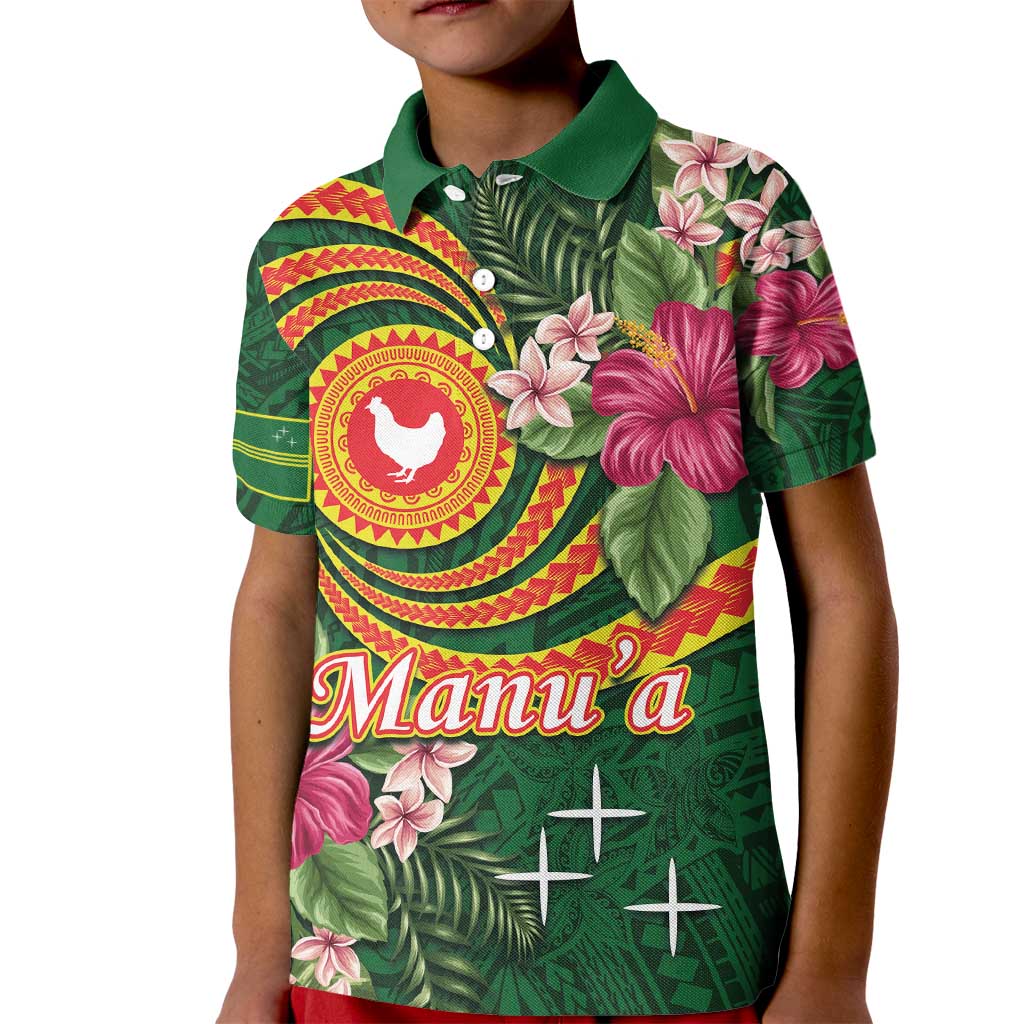 Personalised Manuʻa Islands Kid Polo Shirt Polynesian Art Tattoo Style and Tropical Plants LT03 Kid Green - Polynesian Pride
