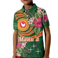 Personalised Manuʻa Islands Kid Polo Shirt Polynesian Art Tattoo Style and Tropical Plants LT03 Kid Green - Polynesian Pride