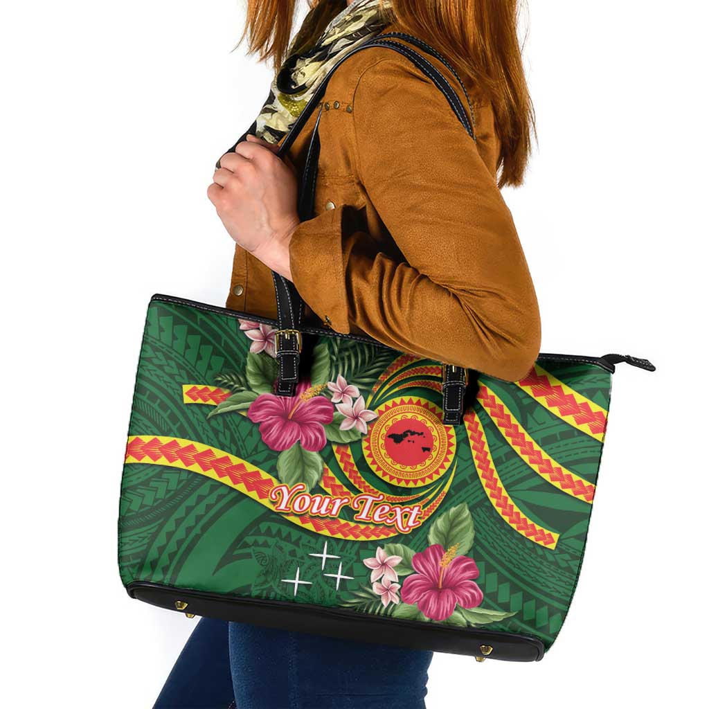 Personalised Manuʻa Islands Leather Tote Bag Polynesian Art Tattoo Style and Tropical Plants LT03 Green - Polynesian Pride