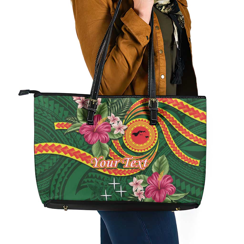 Personalised Manuʻa Islands Leather Tote Bag Polynesian Art Tattoo Style and Tropical Plants LT03 - Polynesian Pride