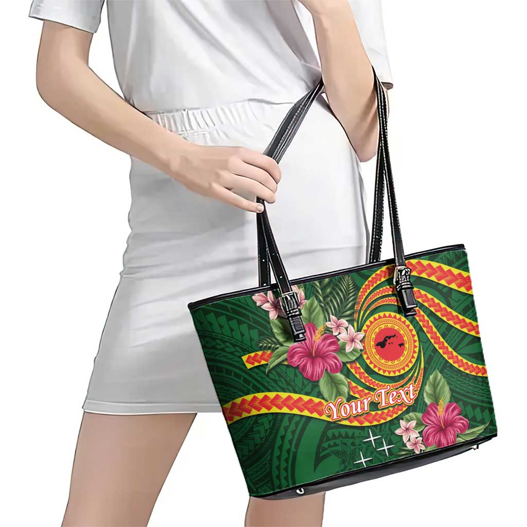 Personalised Manuʻa Islands Leather Tote Bag Polynesian Art Tattoo Style and Tropical Plants LT03 - Polynesian Pride