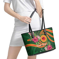 Personalised Manuʻa Islands Leather Tote Bag Polynesian Art Tattoo Style and Tropical Plants LT03 - Polynesian Pride