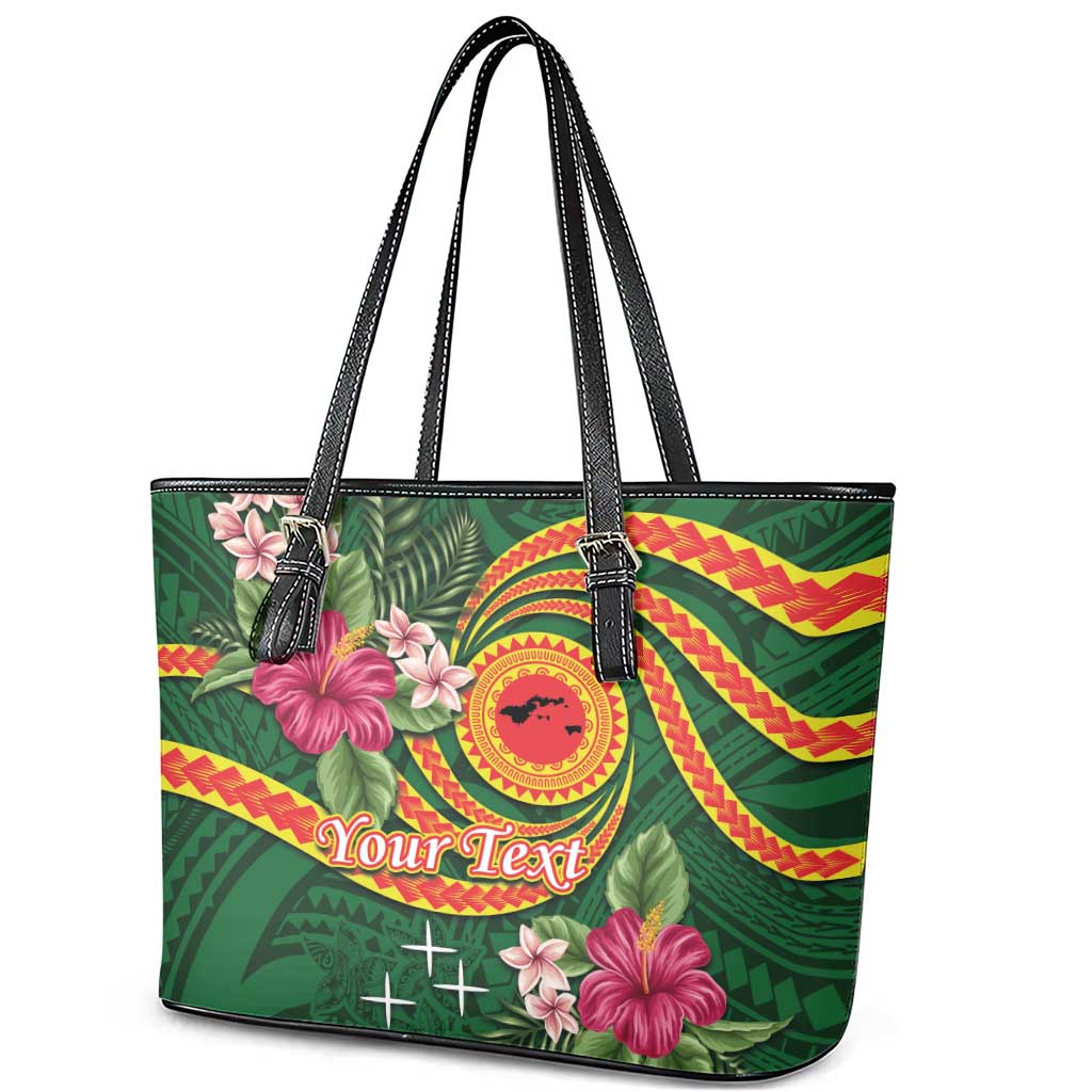 Personalised Manuʻa Islands Leather Tote Bag Polynesian Art Tattoo Style and Tropical Plants LT03 - Polynesian Pride