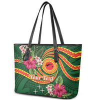 Personalised Manuʻa Islands Leather Tote Bag Polynesian Art Tattoo Style and Tropical Plants LT03 - Polynesian Pride