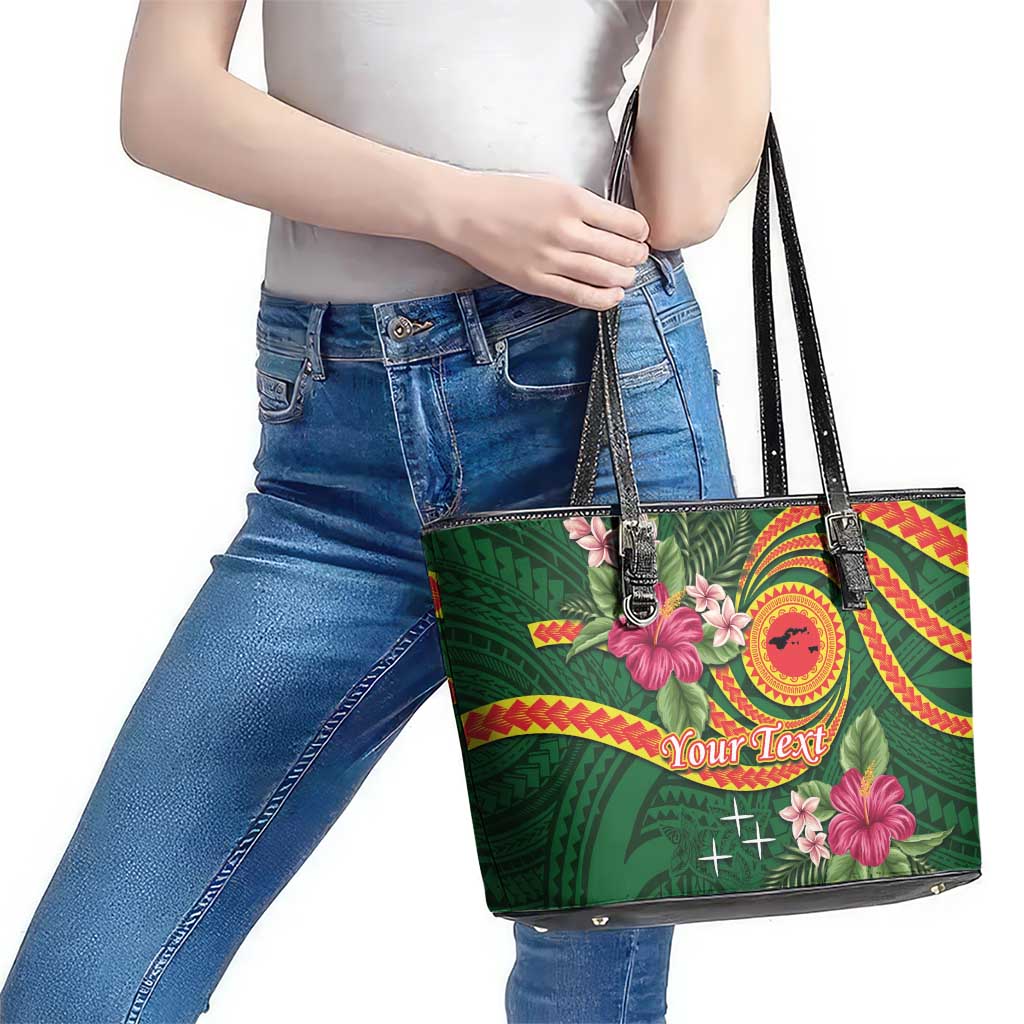Personalised Manuʻa Islands Leather Tote Bag Polynesian Art Tattoo Style and Tropical Plants LT03 - Polynesian Pride
